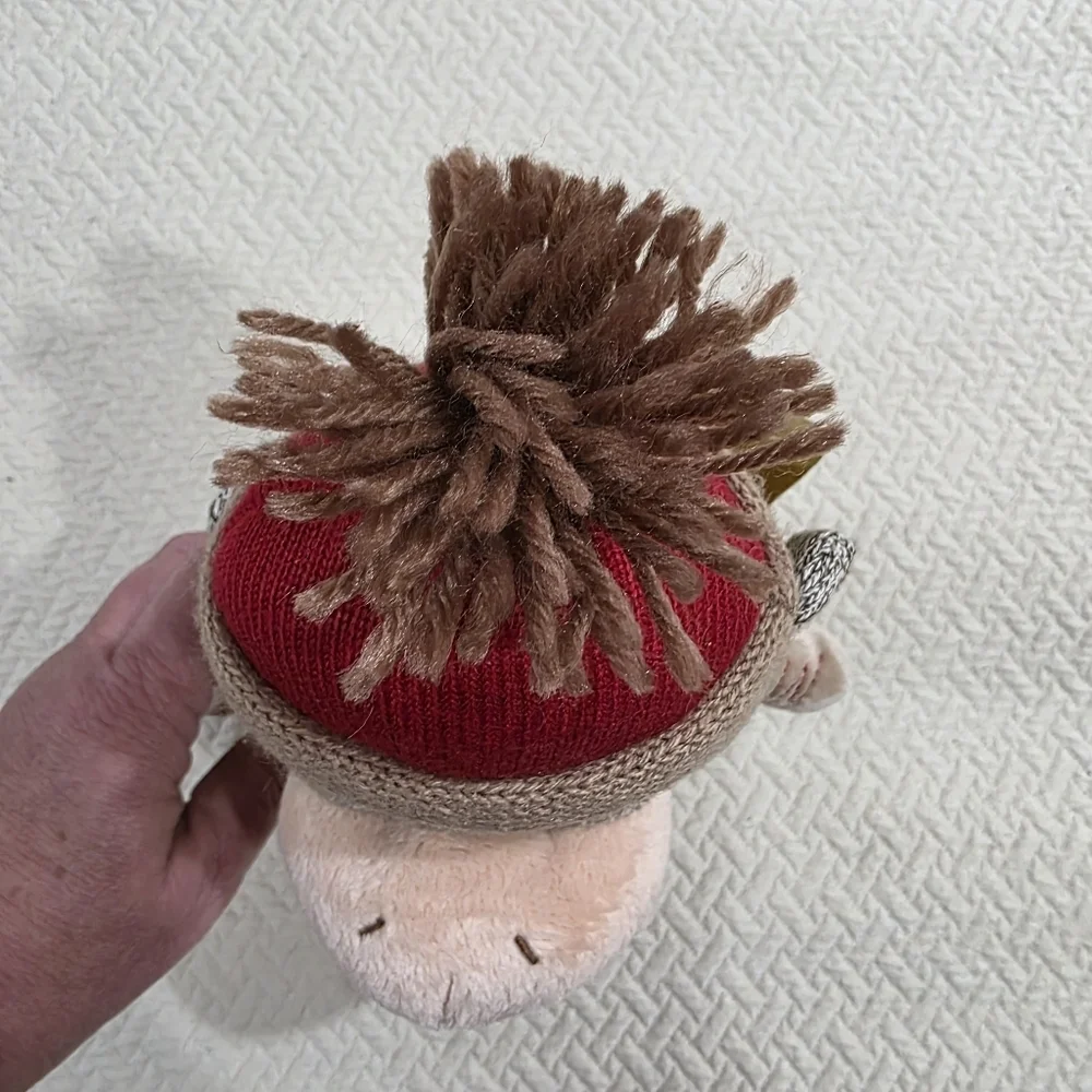 Build-A-Bear Smallfrys Sock Monkey Plush With Red Knit Hat Pompom Beanie Retired